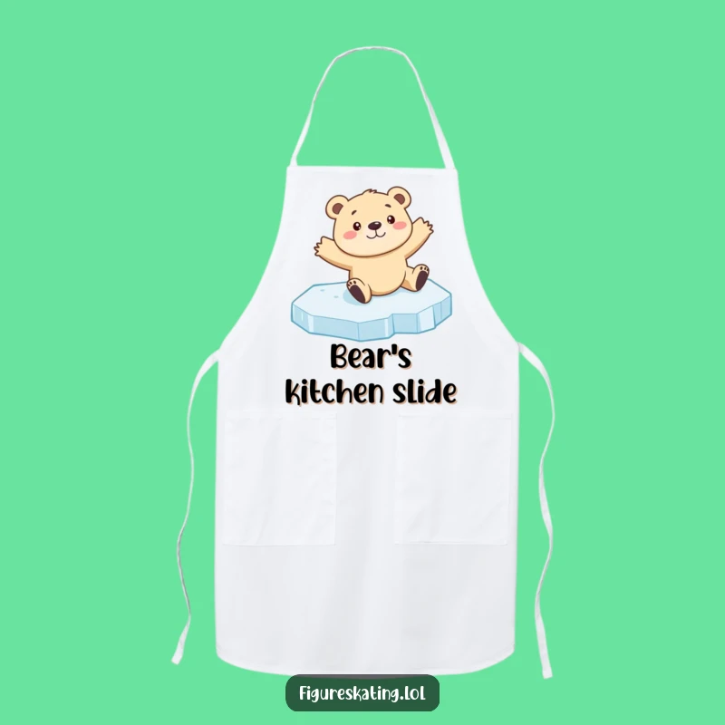 Funny Bear Cub Skating Apron: Cook with Hilarious Winter Flair