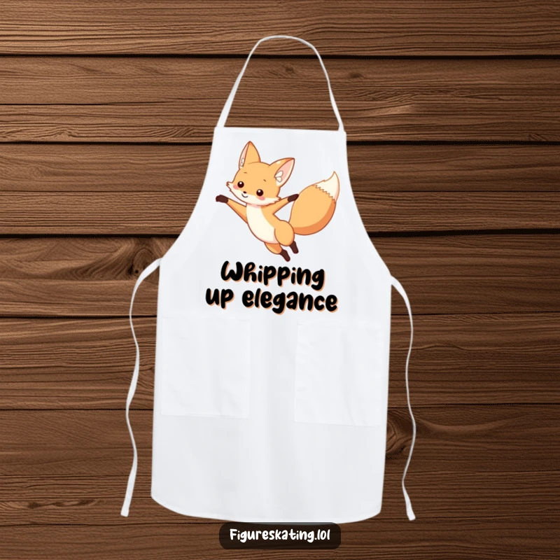 Funny fox apron depicting a curious fox in a beautiful arabesque, arm extended, for a stylish and humorous cooking experience.