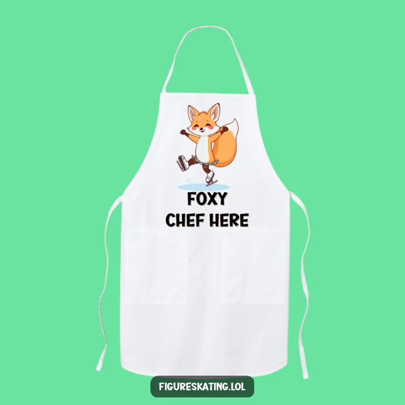 Funny Fox Ice Skating Apron: Chic Chef Kitchen Gift!