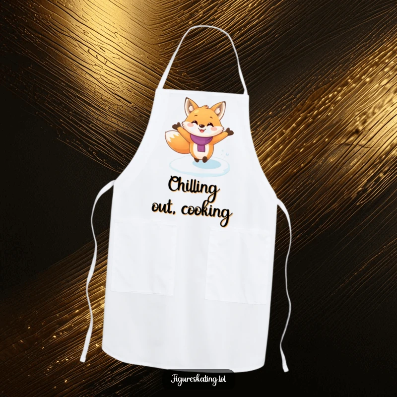 Funny fox ice skating apron, featuring a fox in mid-glide on skates, ready to add a dash of comical flair to any kitchen task.