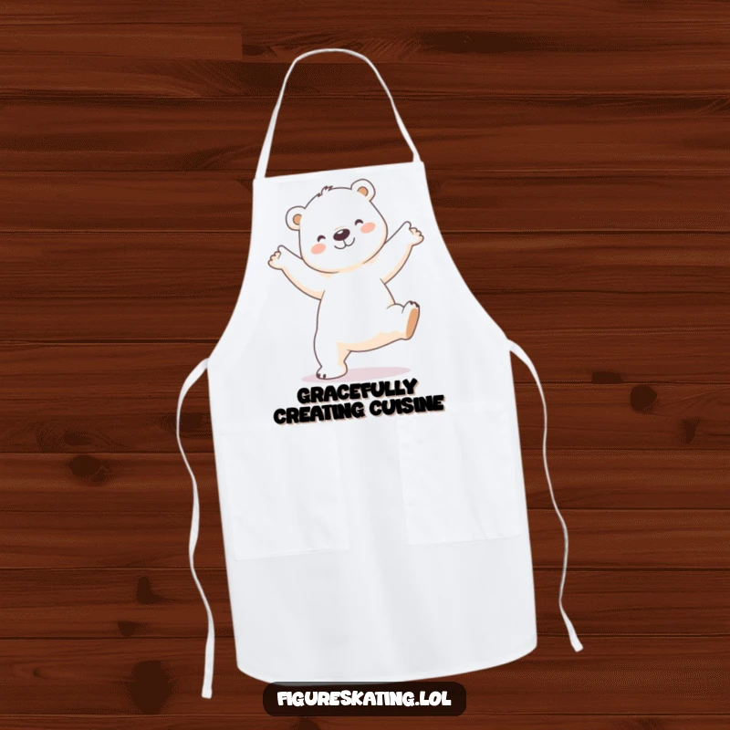 Funny Polar Bear Apron: Humorous apron with a smiling polar bear performing a delicate arabesque pose, perfect for elegant cooking.