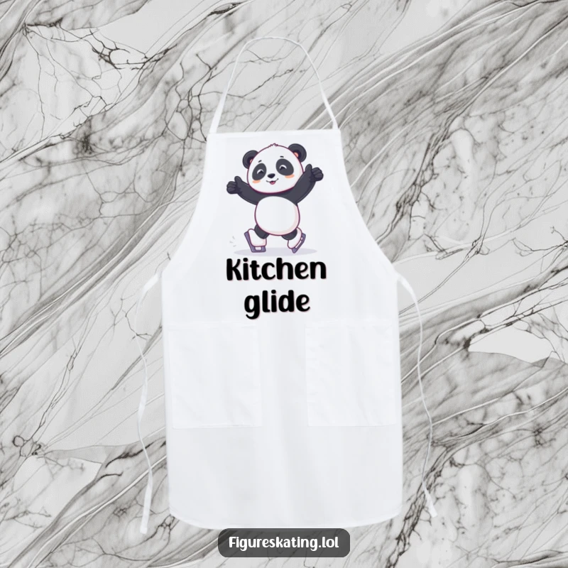 Funny apron featuring a panda shuffling joyfully on tiny ice skates, ideal for kitchen protection with humor.