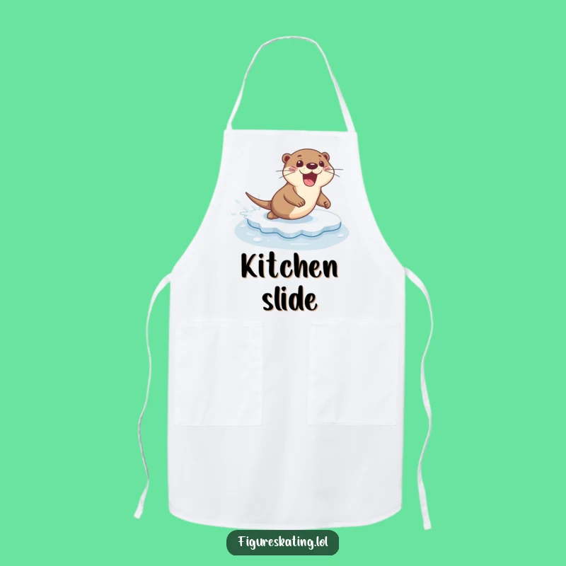 Funny Excited Otter Ice Sliding Apron: Cook with Playful Pizzazz!