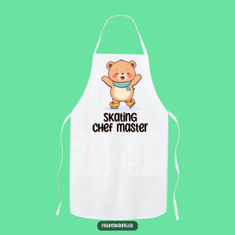 Funny Ice Skating Bear Apron: Cute Cub Kitchen Wear for Humorous Cooks