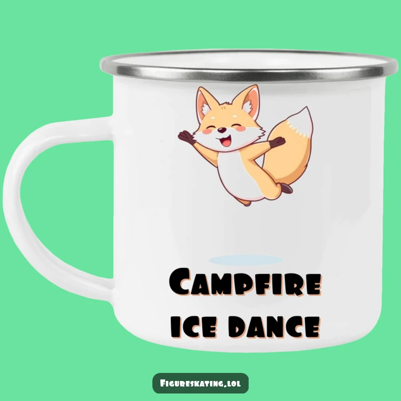 Funny Arctic Fox Camping Mug: Giggling Skater Enamel Cup for Outdoor Fun