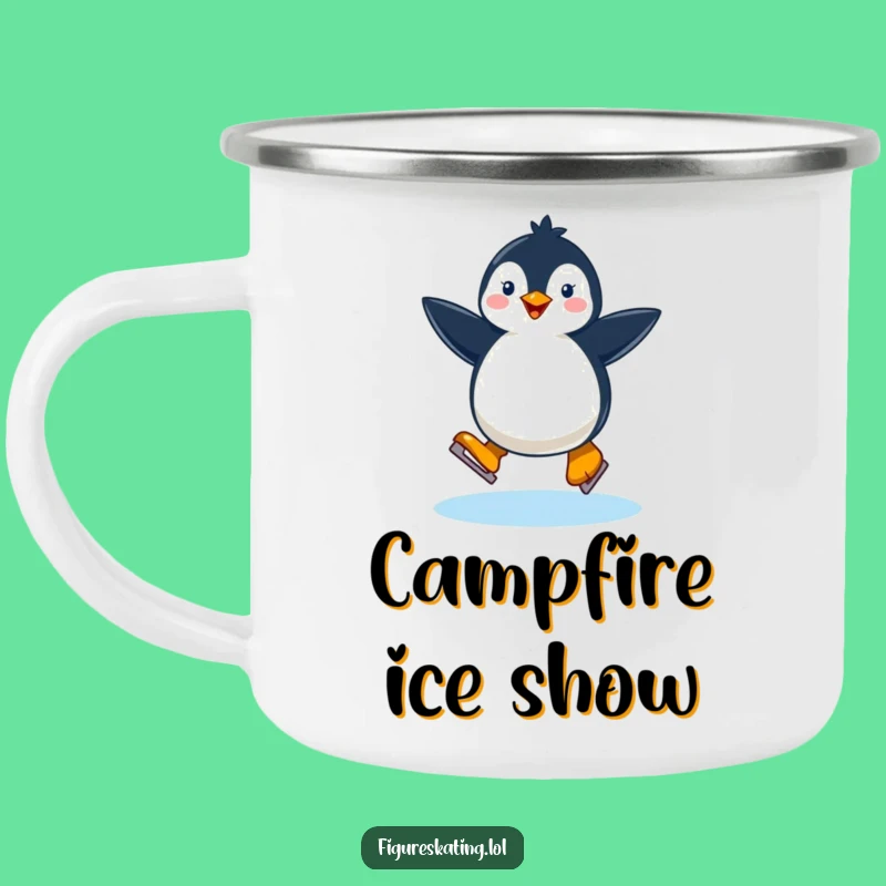 Funny Happy Penguin Ice Skating Camping Mug: Winter Fun Outdoors