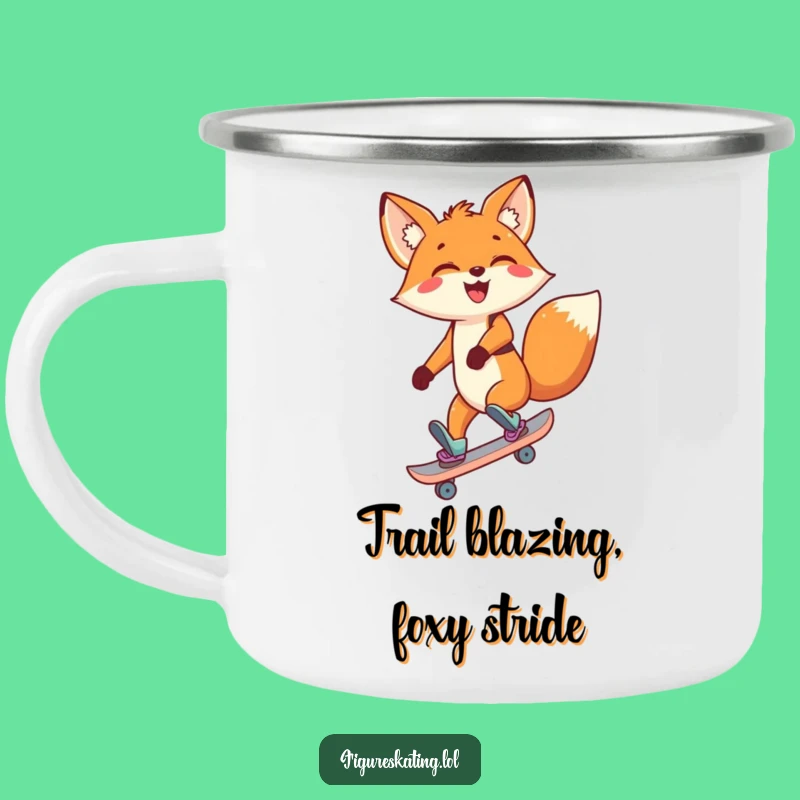 Funny Fox Skating Camping Mug - Enamel Backward Skating Cup for Outdoor Fun