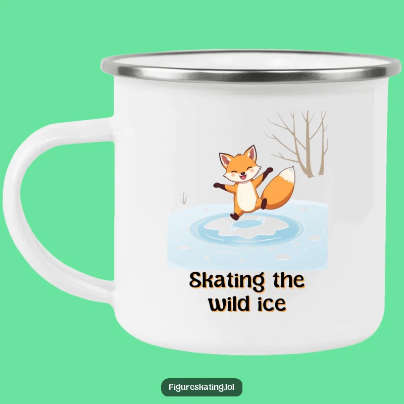 Funny Grinning Fox Camping Mug: Winter Spins Outdoors