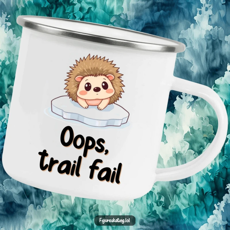 Funny Hedgehog Ice Slip Camping Mug: A tiny hedgehog comically slipping on ice, perfect for outdoor sipping.