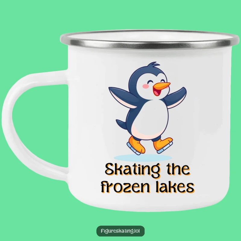 Funny Joyful Penguin Camping Mug: Winter Twirls Outdoors