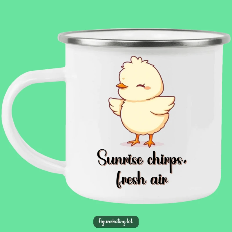Funny Chick Pirouette Camping Mug - Enamel Cup for Focused Adventures