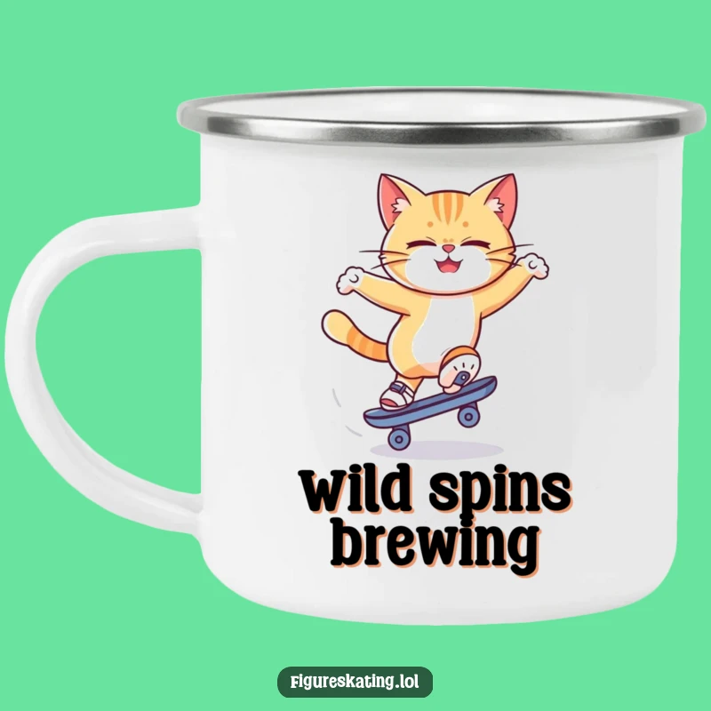 Funny Cat Skate Spin Camping Mug: Dizzy Skater Outdoor Gift!