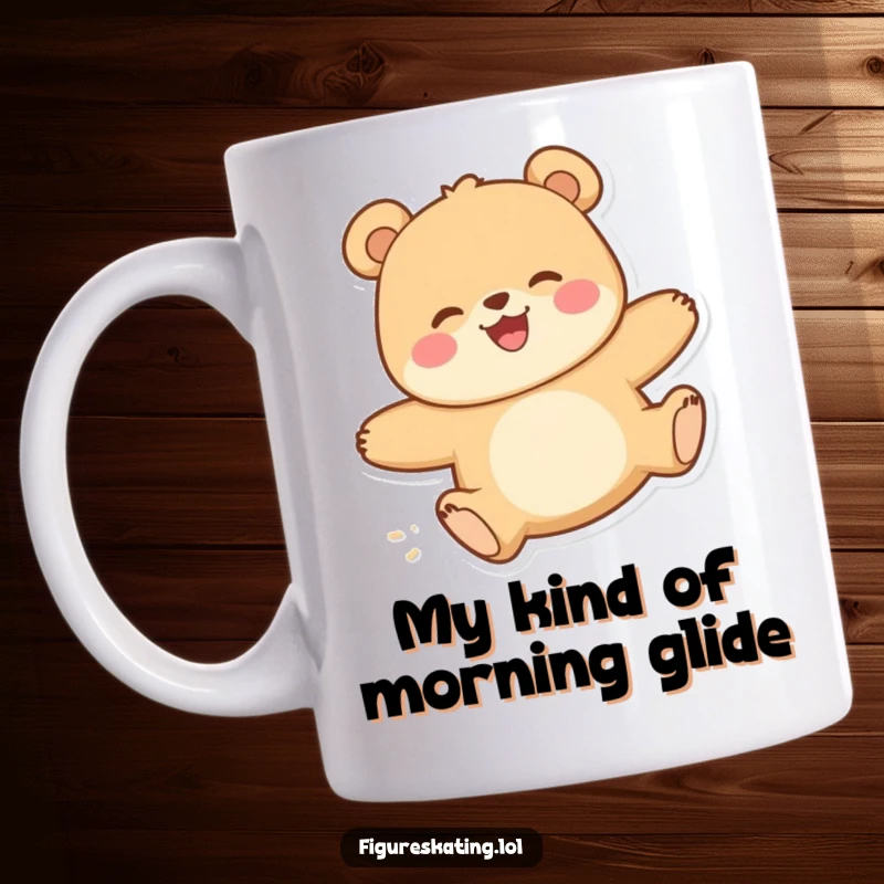 Funny mug featuring a happy bear with a delighted expression gliding smoothly, embodying pure joy and a love for fun times.