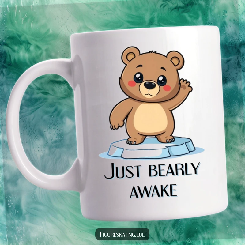 Funny Bear Mug: A confident bear strikes a dramatic pose on ice skates, showcasing athletic humor and making a great funny gift.