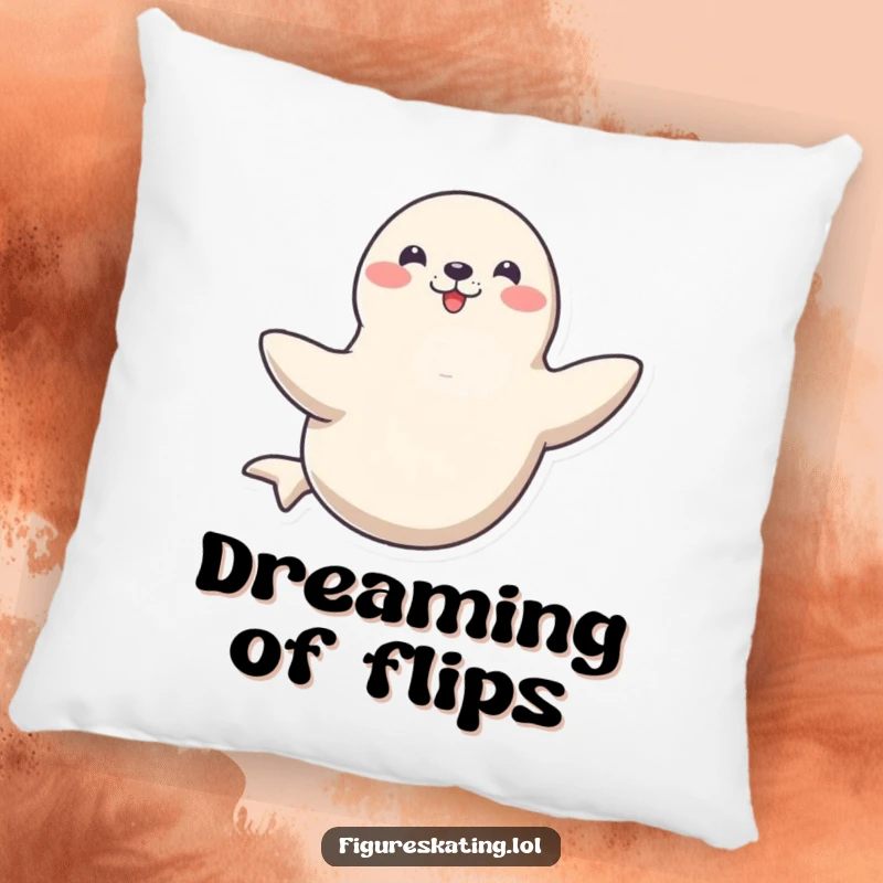 Funny pillow featuring a happy seal spinning gracefully on one flipper, offering comfort with a playful and aquatic twist.