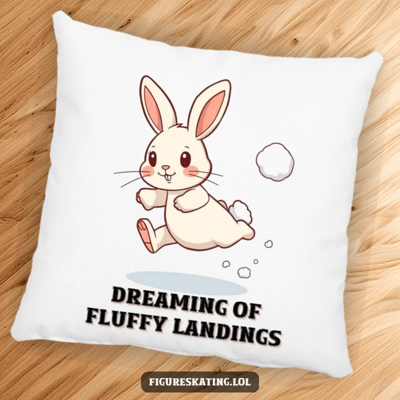 Funny pillow featuring a determined rabbit leaping with a puff of snow, offering comfort and a touch of winter action.