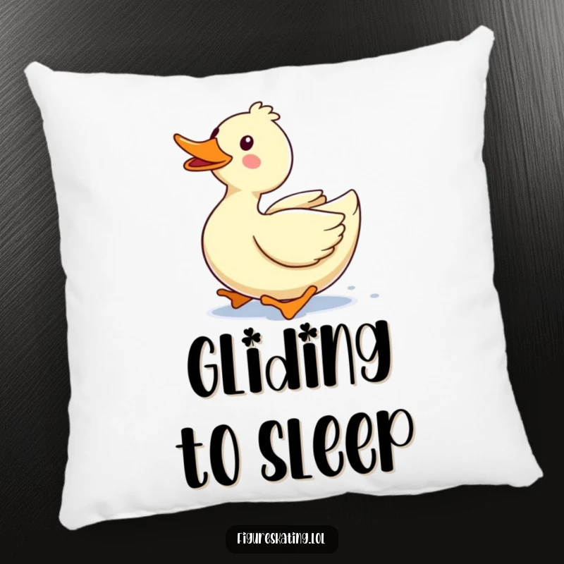 Funny pillow with a delighted duck gliding forward with a happy quack, offering comfort and a touch of playful joy.