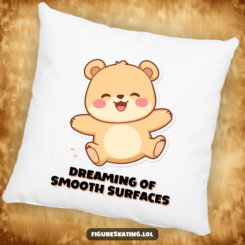 Funny pillow featuring a happy bear with a delighted expression gliding smoothly, providing comfort and a dose of hilarious joy.