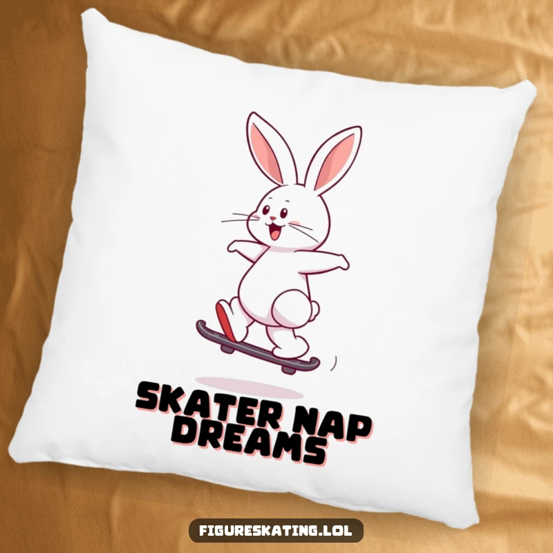 Funny pillow featuring a playful rabbit joyfully leaping while skating backward, bringing comfort and cool humor.