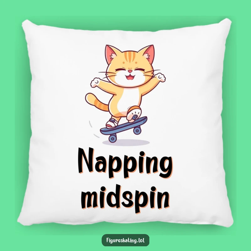 Funny Cat Skate Spin Pillow: Cozy Dizzy Skater Comfort Gift!