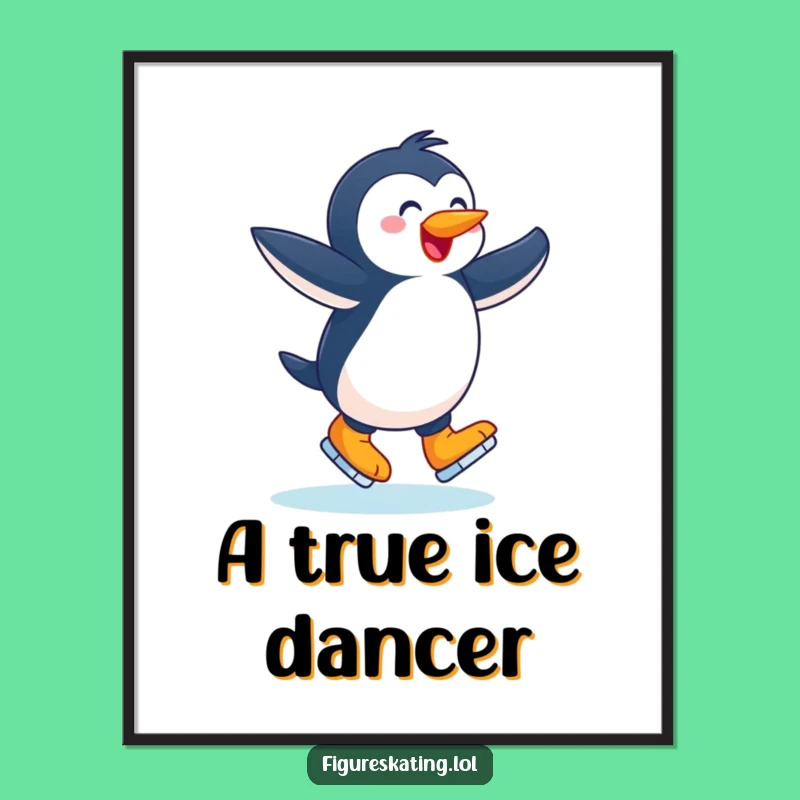 Funny Joyful Penguin Digital Art: Hilarious Skating Art Print