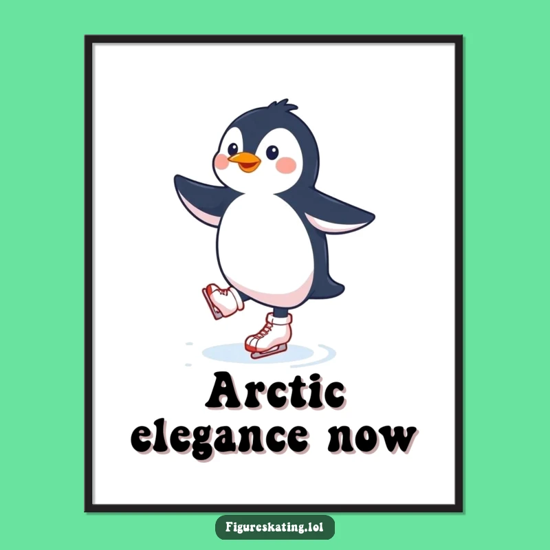 Funny Penguin Ice Skating Digital Art Print: Happy Skater Decor Gift!