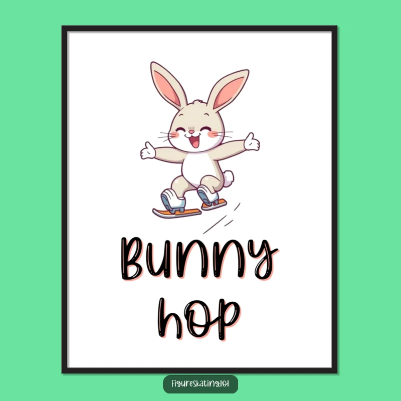 Funny Bunny Skater Digital Print: Determined Rabbit's Graceful Jump Art