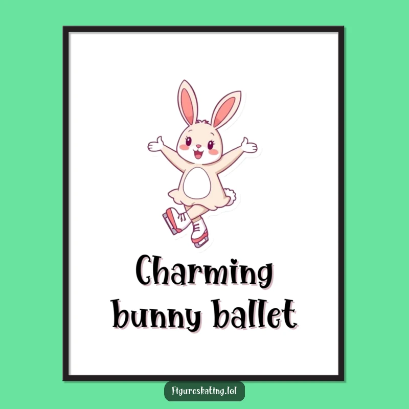 Funny Cheerful Bunny Ice Skating Digital Art Print: Elegant Wall Decor