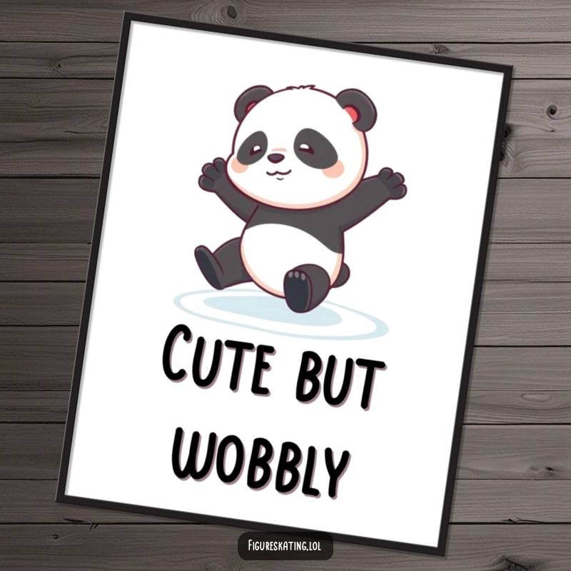 Funny Panda Pirouette Digital Art Print: A contented panda cub stumbling slightly during an ice pirouette, high-resolution humor.