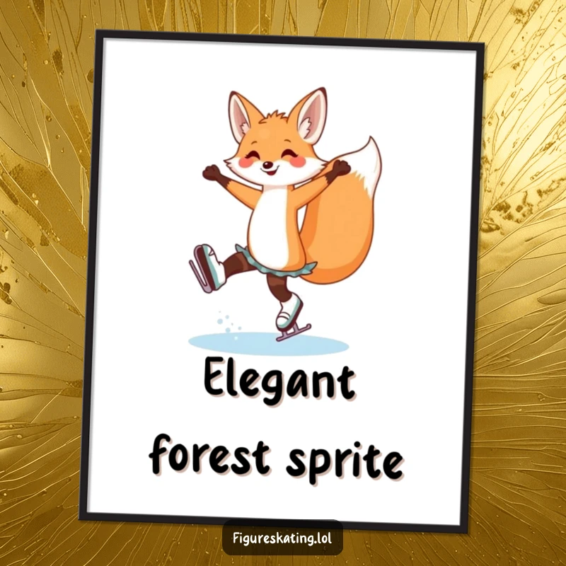 Funny fox ice skating digital art print of a cheerful fox in an arabesque, adding artistic charm and humor to any display.