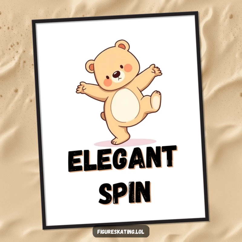 Funny digital art print of a bear cub performing a graceful pirouette, ideal for instant whimsical decor.