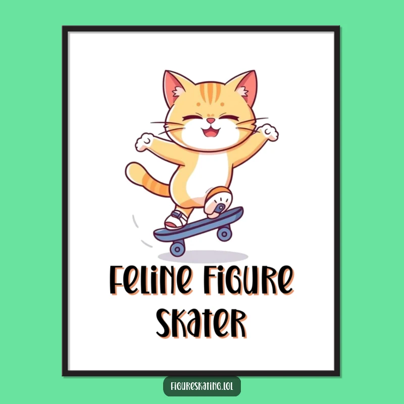 Funny Cat Skate Spin Digital Art Print: Dizzy Skater Decor!