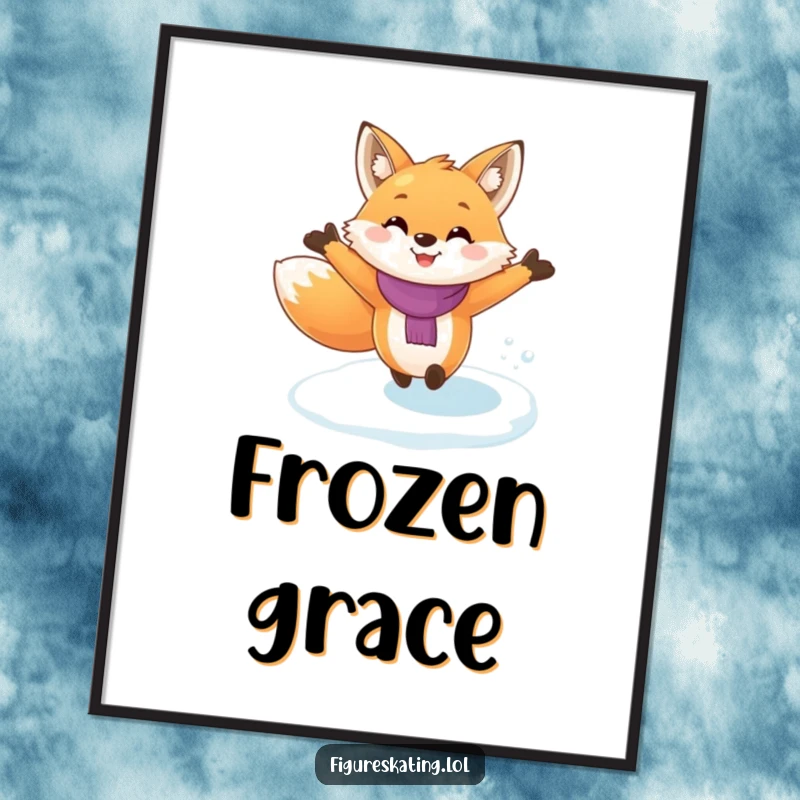 Funny fox ice skating digital art print, capturing a fox mid-skate with arms outstretched, a vibrant and humorous visual for any room.