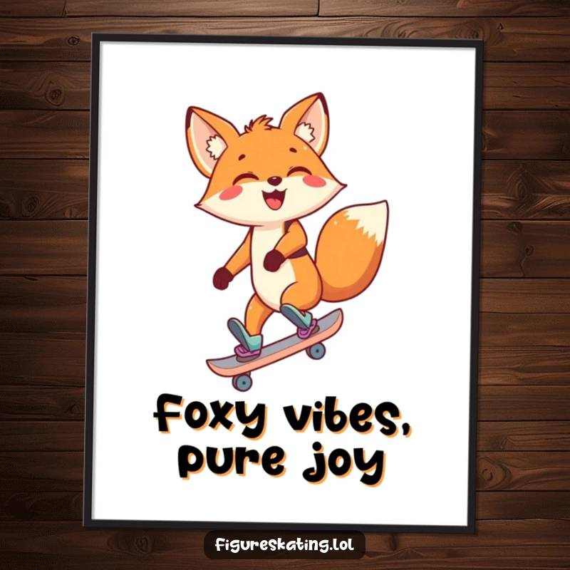 Funny Fox Digital Art Print of a delighted cartoon fox skating backward with a big smile, ready for download.