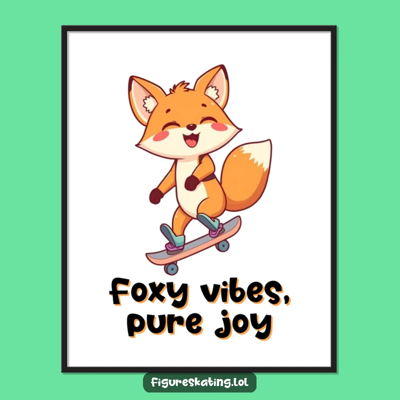 Funny Fox Skating Digital Print - High-Resolution Backward Skating Art