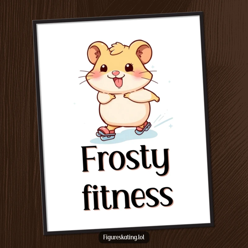 Funny hamster skating digital art print shows a joyful hamster gracefully gliding on ice, surrounded by a vibrant trail of icy sparkles, full of motion.