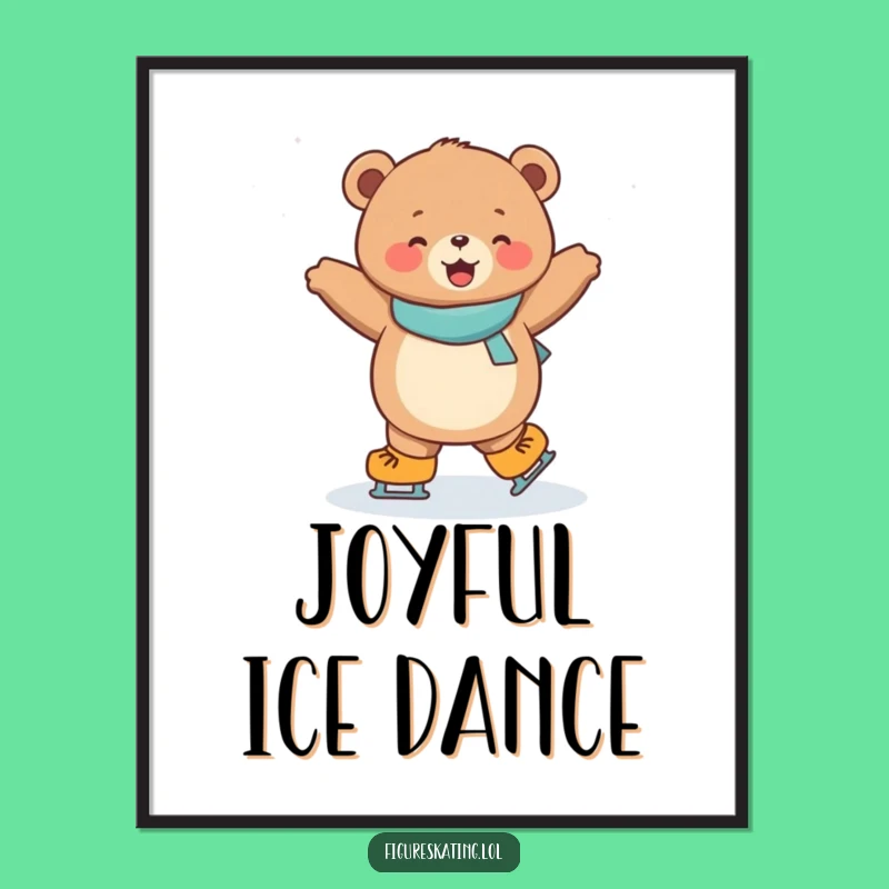 Funny Ice Skating Bear Print: Joyful Cub Art for Humorous Spaces