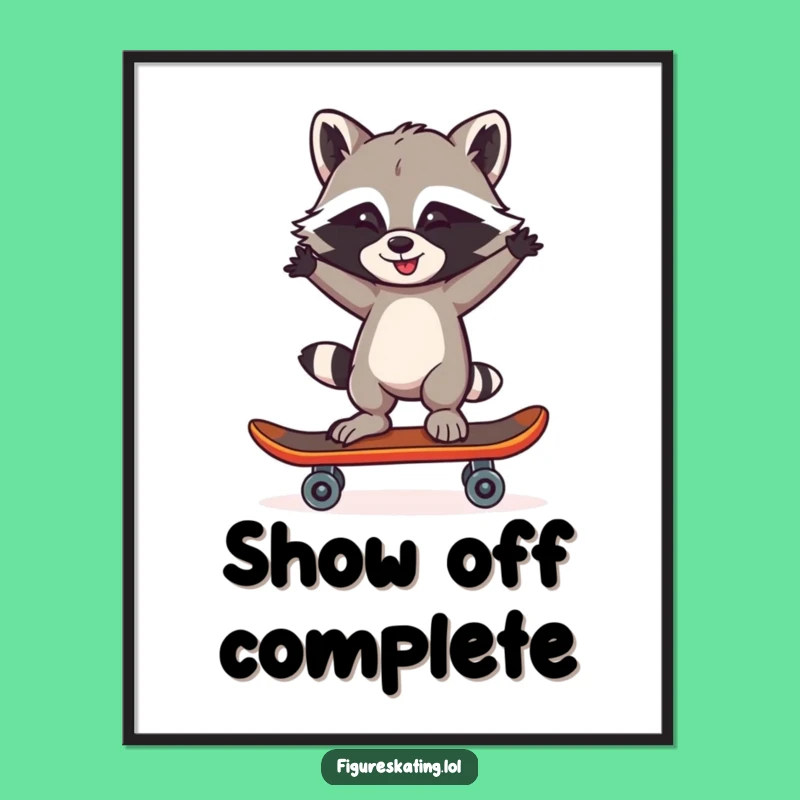 Funny Raccoon Skater Digital Art: Printable Imposter Decor Gift