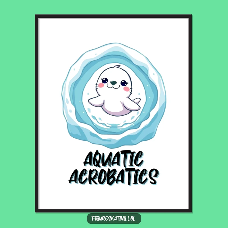 Funny Seal Ice Ring Digital Art Print: Leaping Seal Decor Gift!