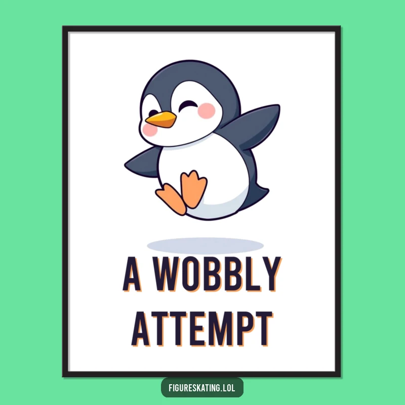 Funny Shy Penguin Jumping Digital Print: Instant Cute Decor!