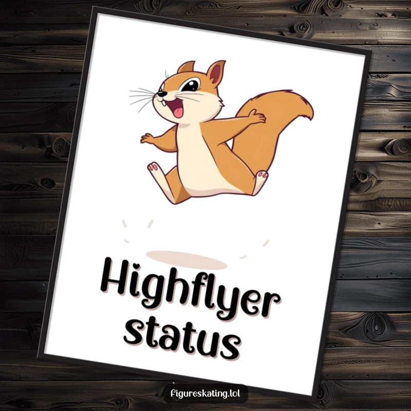 Funny squirrel digital art print showcasing a squirrel's determined aerial leap, bringing energetic and humorous visual appeal to any room.