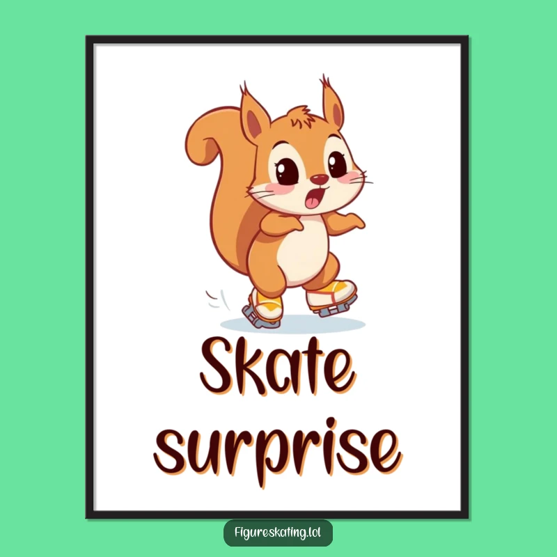 Funny Squirrel Skater Digital Print: Surprised Animal's Near Miss Art