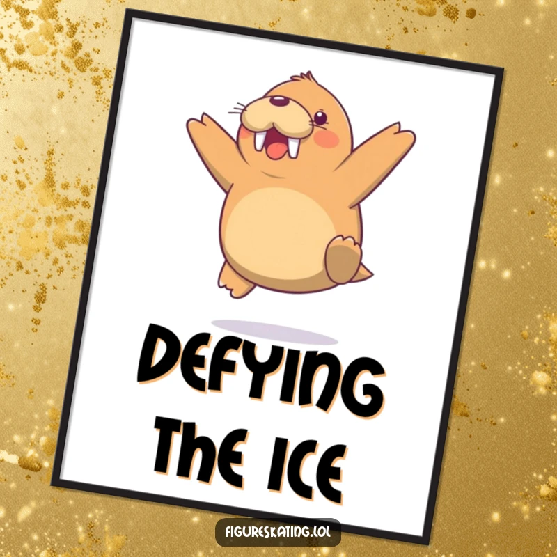 Funny Walrus Jump Digital Art Print, depicting a cheerful walrus in a light mid-air jump, offering instant arctic joy and humor.