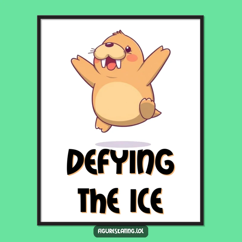 Funny Walrus Jump Digital Art Print - Arctic Joyful Wall Decor