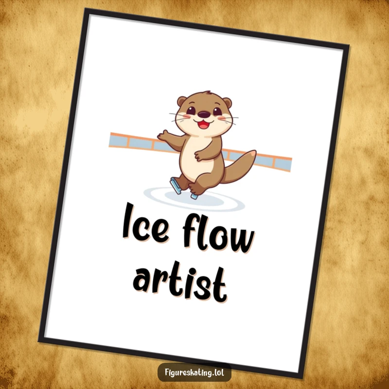 Funny digital art print of a joyful otter spinning elegantly on ice, great for instant sophisticated decor.