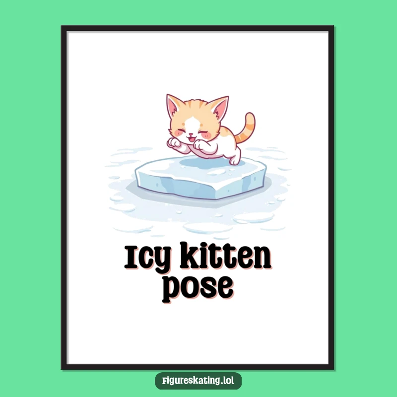 Funny Kitten Ice Skating Digital Art: Instant Adorable Decor for Your Walls!