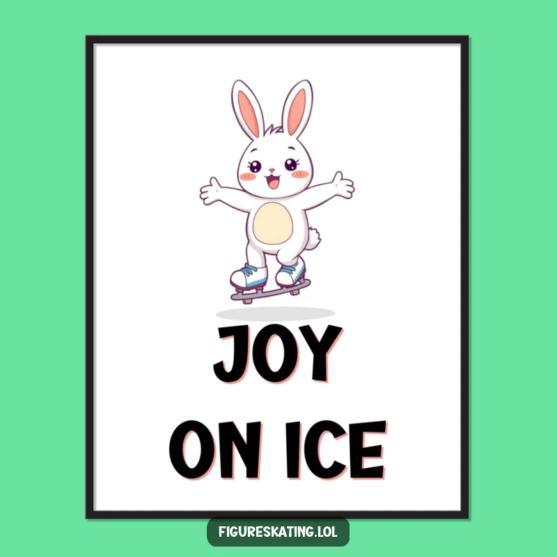 Funny Skating Bunny Digital Art: Happy Gliding Hare, Instant Funny Download