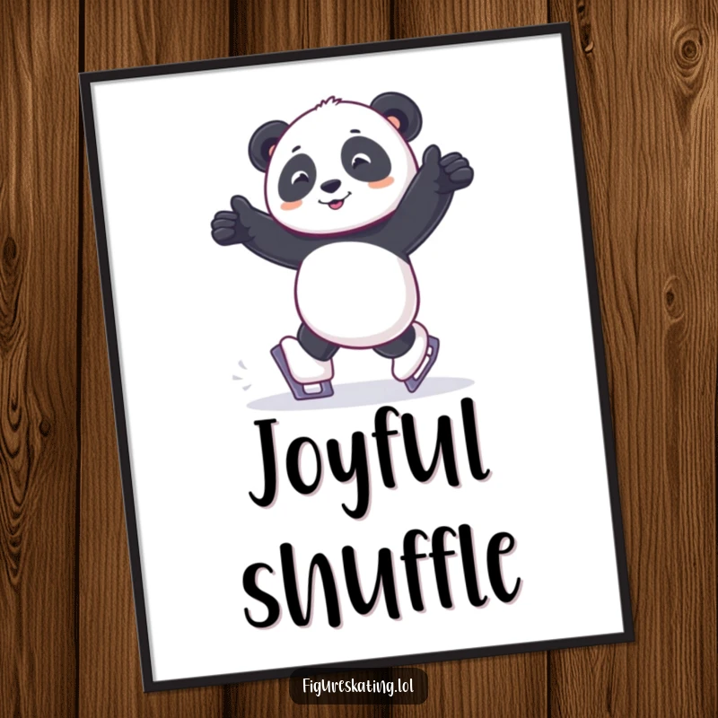 Funny digital art print of a panda joyfully shuffling on tiny ice skates, ideal for instant adorable decor.