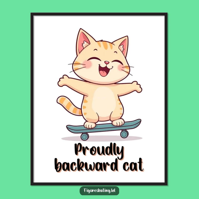 Funny Cat Digital Art Print: Joyful Skater Wall Art Gift