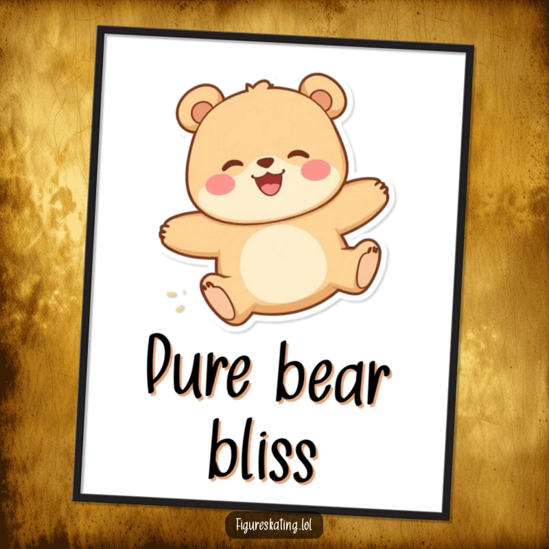 Funny digital art print of a happy bear with a delighted expression gliding smoothly, offering a humorous and artistic touch to any space.